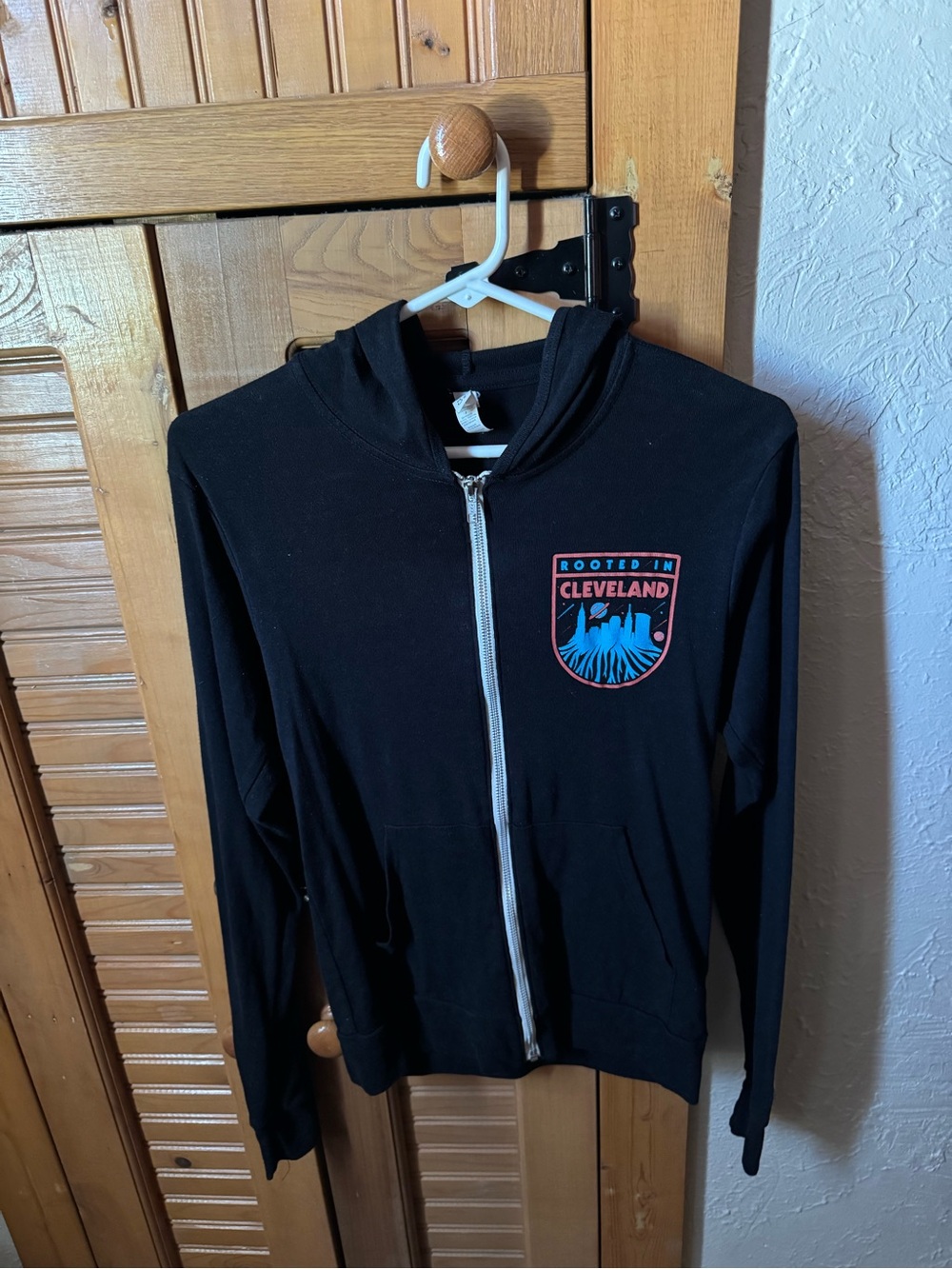 Rooted in Cleveland Black Zip-Up Fitted Hoodie